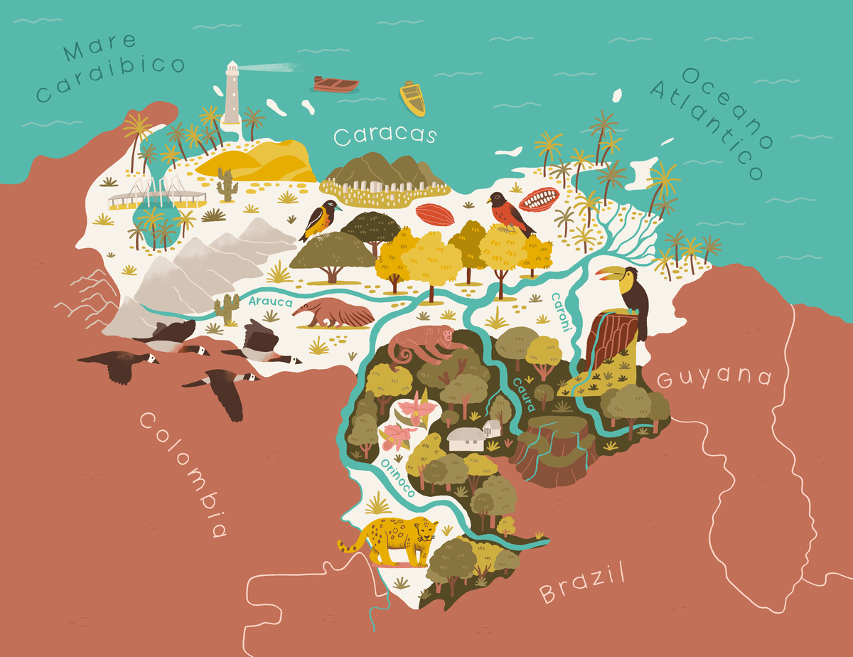 Mappa del Venezuela, fiumi e fauna